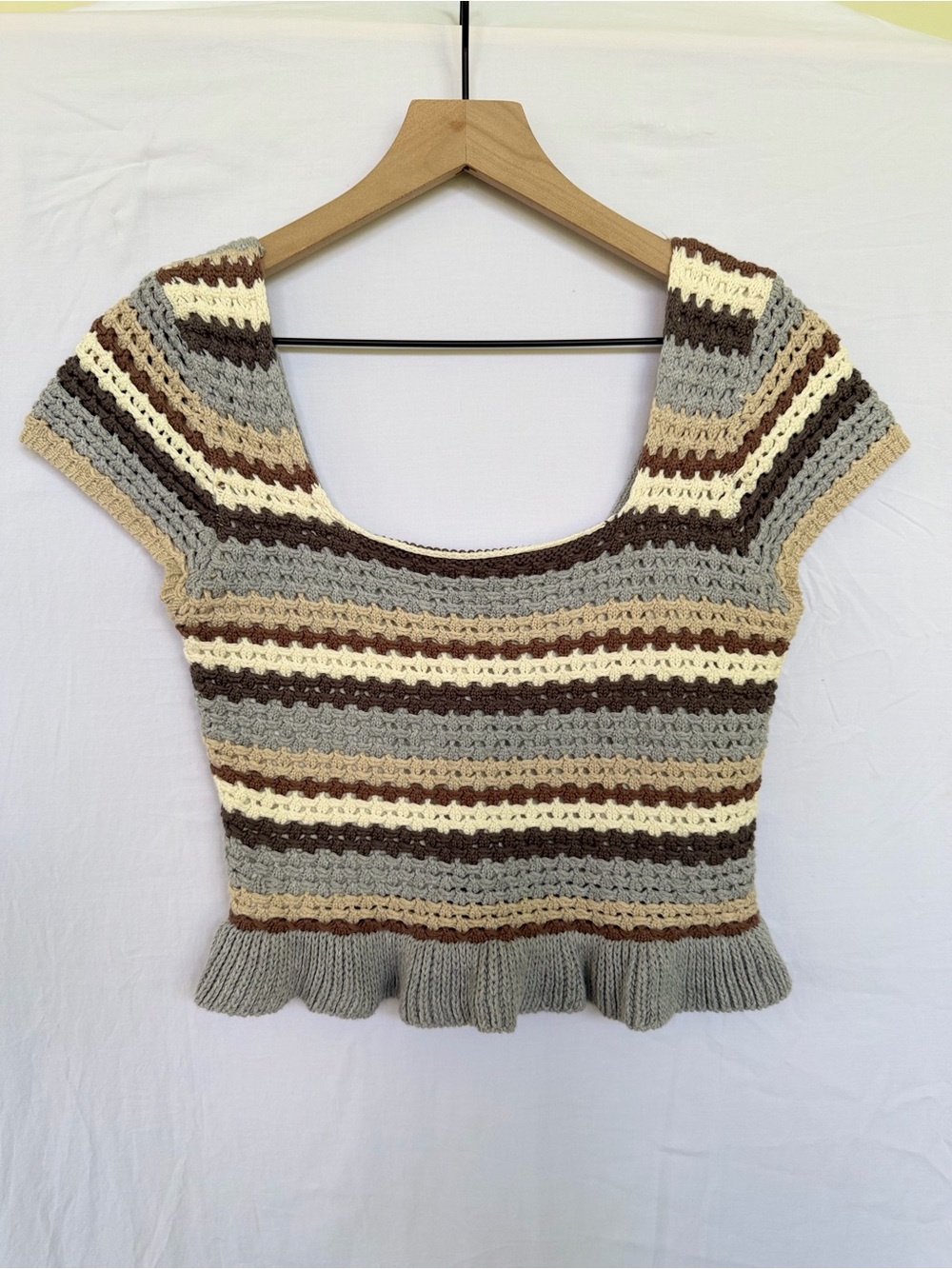 Promesa Crochet Knit Peplum Top | Cottagecore Boho Coquette | Size Small